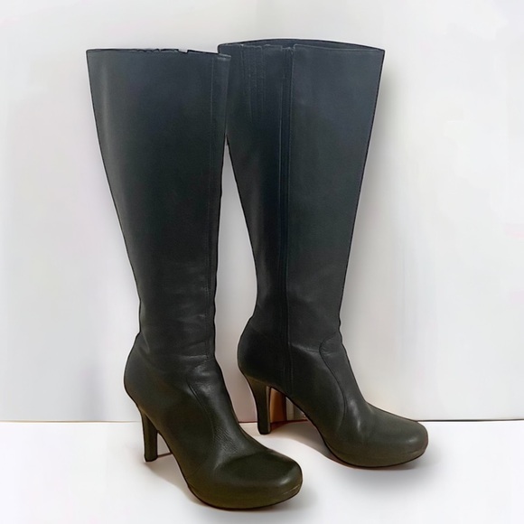Gianni Bini Black Leather Tall Platform Heel Boots, Women’s Size 6.5 - Picture 1 of 16